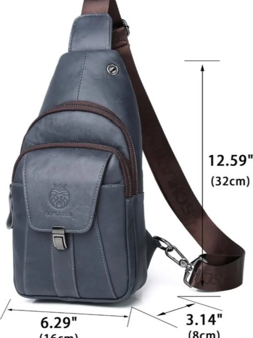Men's Genuine Leather Sling Bag Crossbody Chest Pack Earphone Port Fits iPad